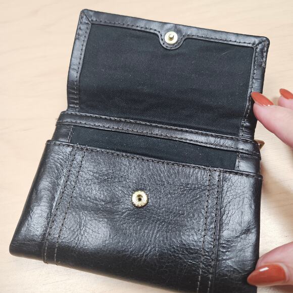 Black Distressed Buttery Leather Fossil Tri-fold Ellis Multi-function Wallet - Picture 2 of 8